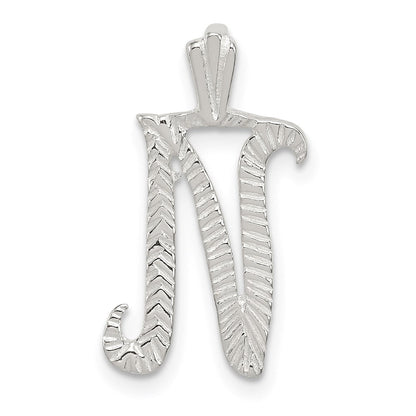 Sterlingsilber Poliert & Strukturiert Buchstabe N Initiale Kette Anhänger