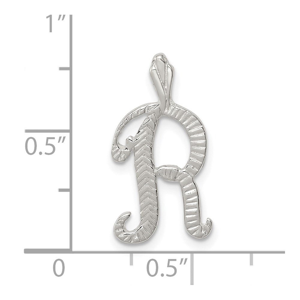 Sterlingsilber Poliert & Strukturiert Buchstabe R Initiale Kette Anhänger