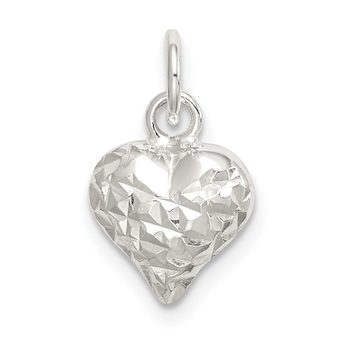 Sterlingsilber Poliert Diamantiert Puff Herz Charm