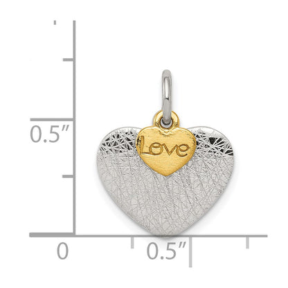 Sterlingsilber Vergoldet Strukturiert Liebe Charm Anhänger