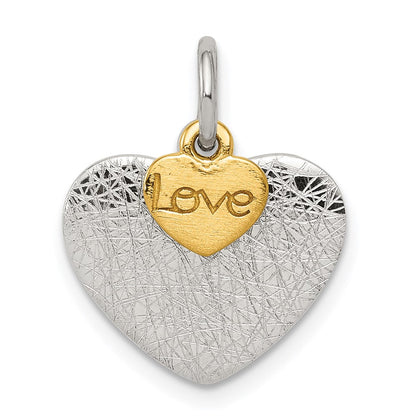 Sterlingsilber Vergoldet Strukturiert Liebe Charm Anhänger