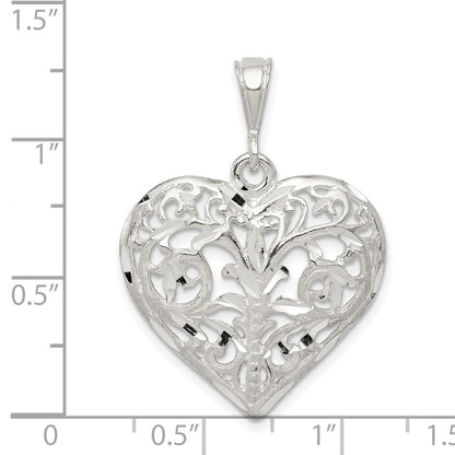 Sterlingsilber Poliert Filigran Herz Anhänger