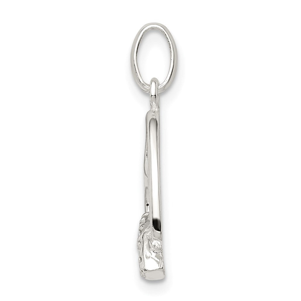 Sterlingsilber Poliert Herz mit Bewusstsein Schleife Zirkonia Charm