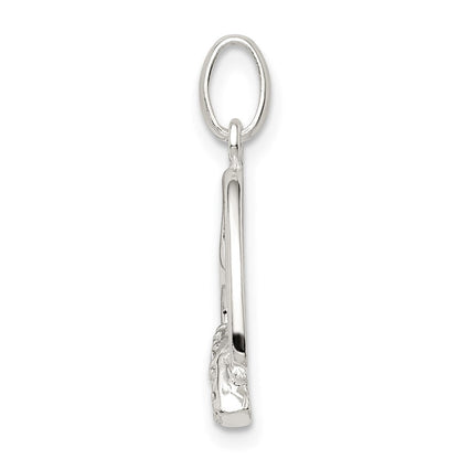 Sterlingsilber Poliert Herz mit Bewusstsein Schleife Zirkonia Charm