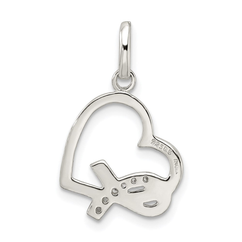 Sterlingsilber Poliert Herz mit Bewusstsein Schleife Zirkonia Charm