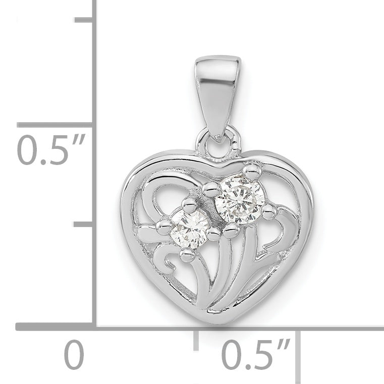 Sterlingsilber Poliert Zirkonia Herz Anhänger