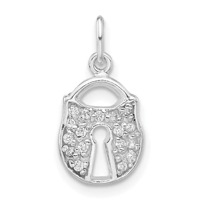 Sterlingsilber Poliert Zirkonia Key Schloss Charm