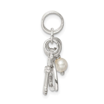 Sterlingsilber Poliert Key und Herz mit Synthetisch Perle Charm