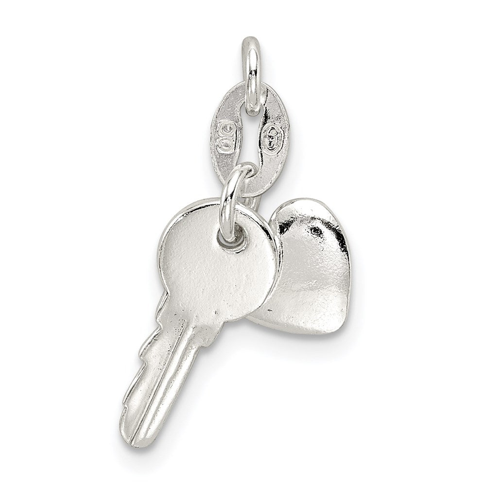 Sterlingsilber Poliert Zirkonia Herz und Key Charm