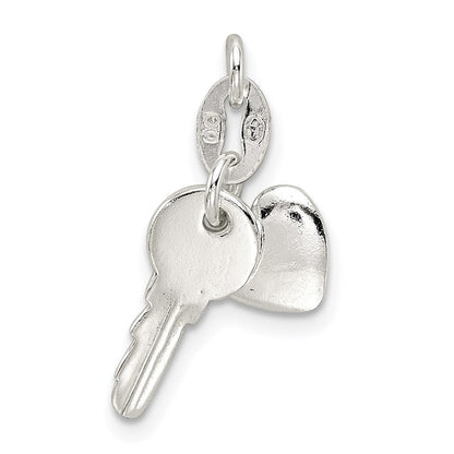 Sterlingsilber Poliert Zirkonia Herz und Key Charm