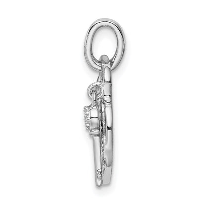 Sterlingsilber Rhodiniert Herz Schloss & Key mit Zirkonia Anhänger