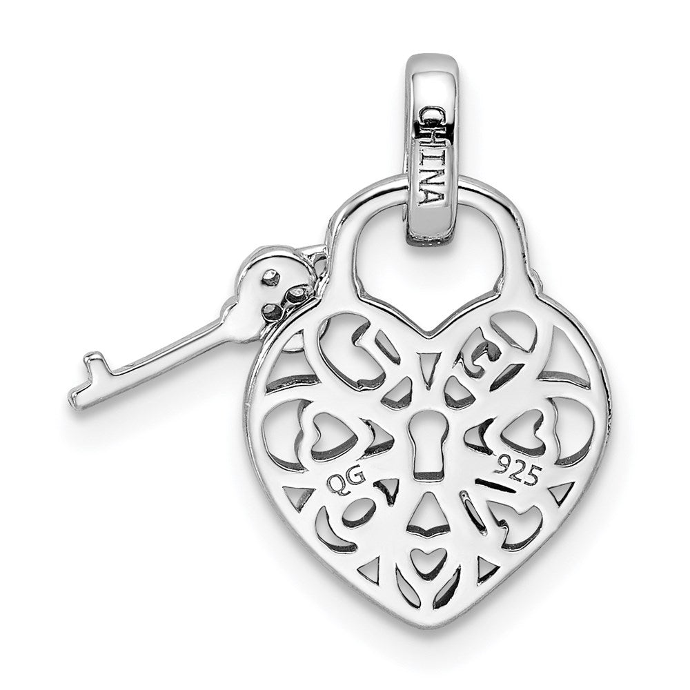 Sterlingsilber Rhodiniert Herz Schloss & Key mit Zirkonia Anhänger