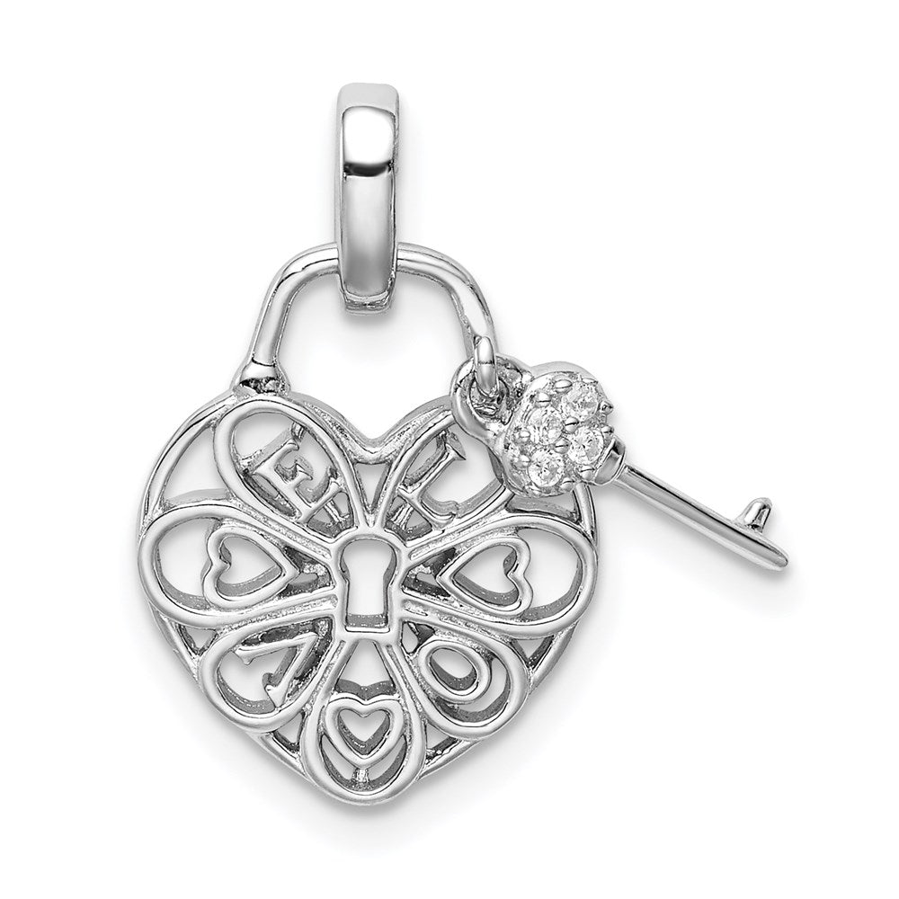 Sterlingsilber Rhodiniert Herz Schloss & Key mit Zirkonia Anhänger