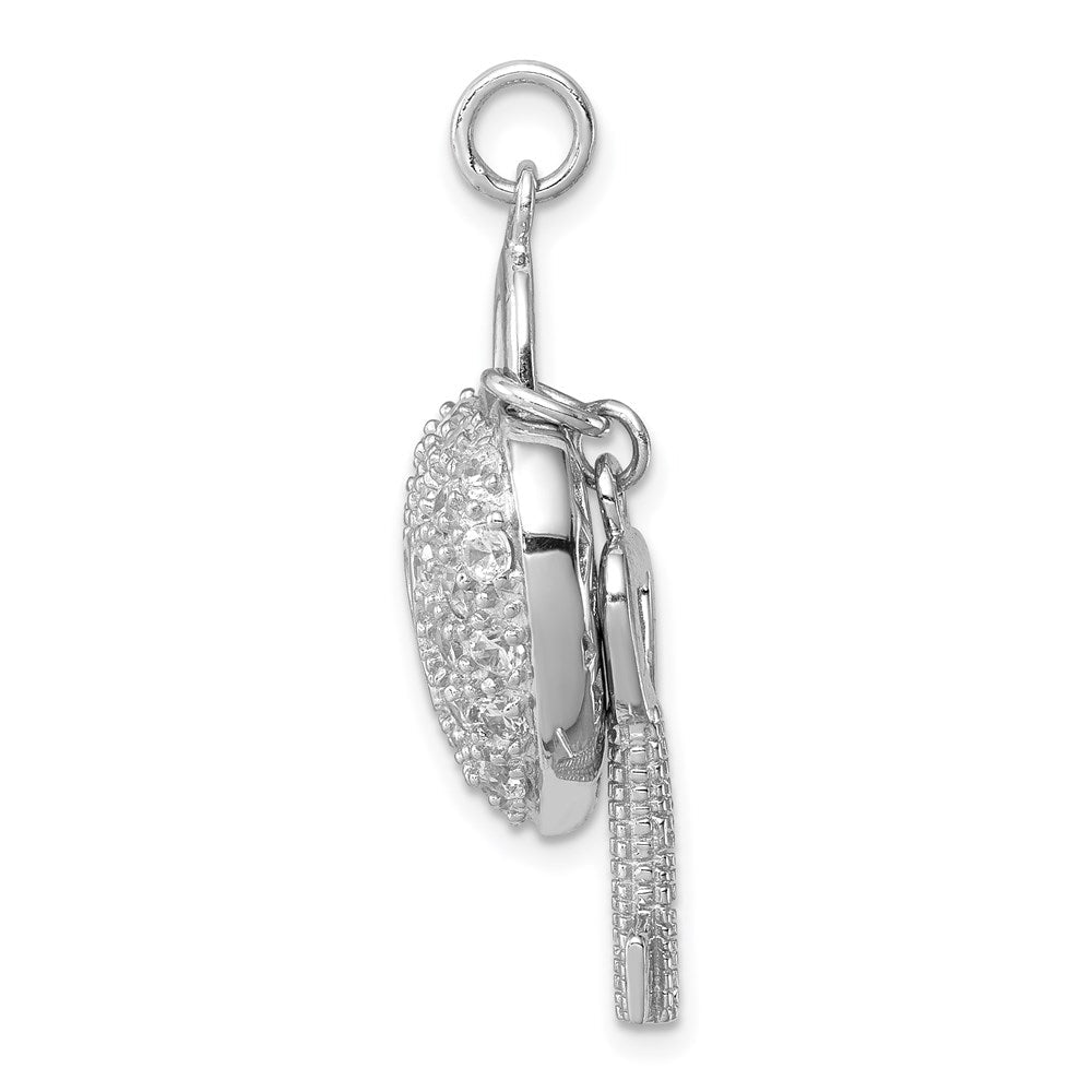 Sterlingsilber Rhodiniert Zirkonia Herz Schloss & Key Anhänger