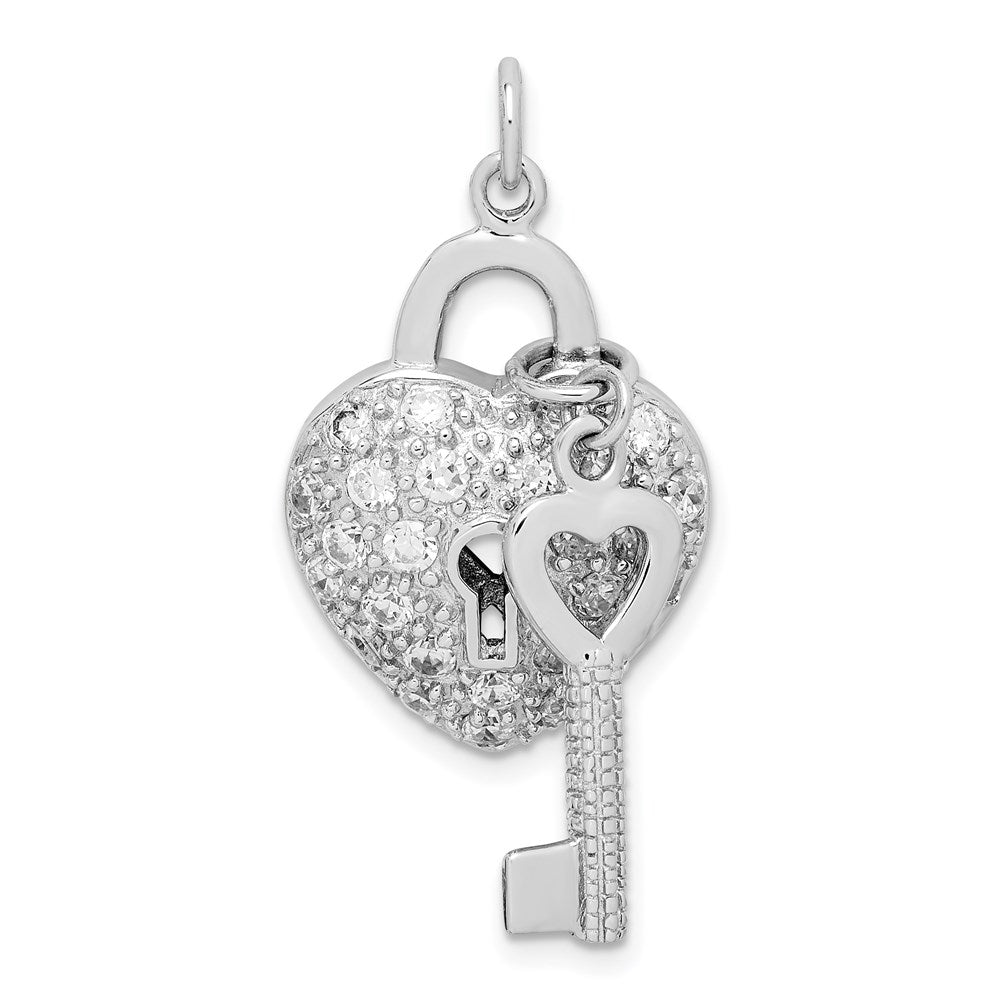 Sterlingsilber Rhodiniert Zirkonia Herz Schloss & Key Anhänger