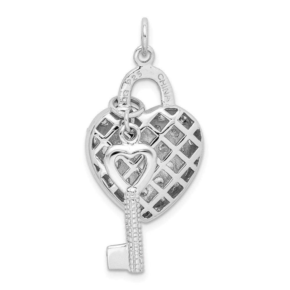 Sterlingsilber Rhodiniert Zirkonia Herz Schloss & Key Anhänger