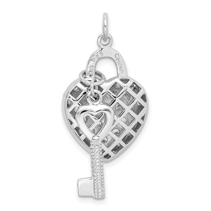 Sterlingsilber Rhodiniert Zirkonia Herz Schloss & Key Anhänger