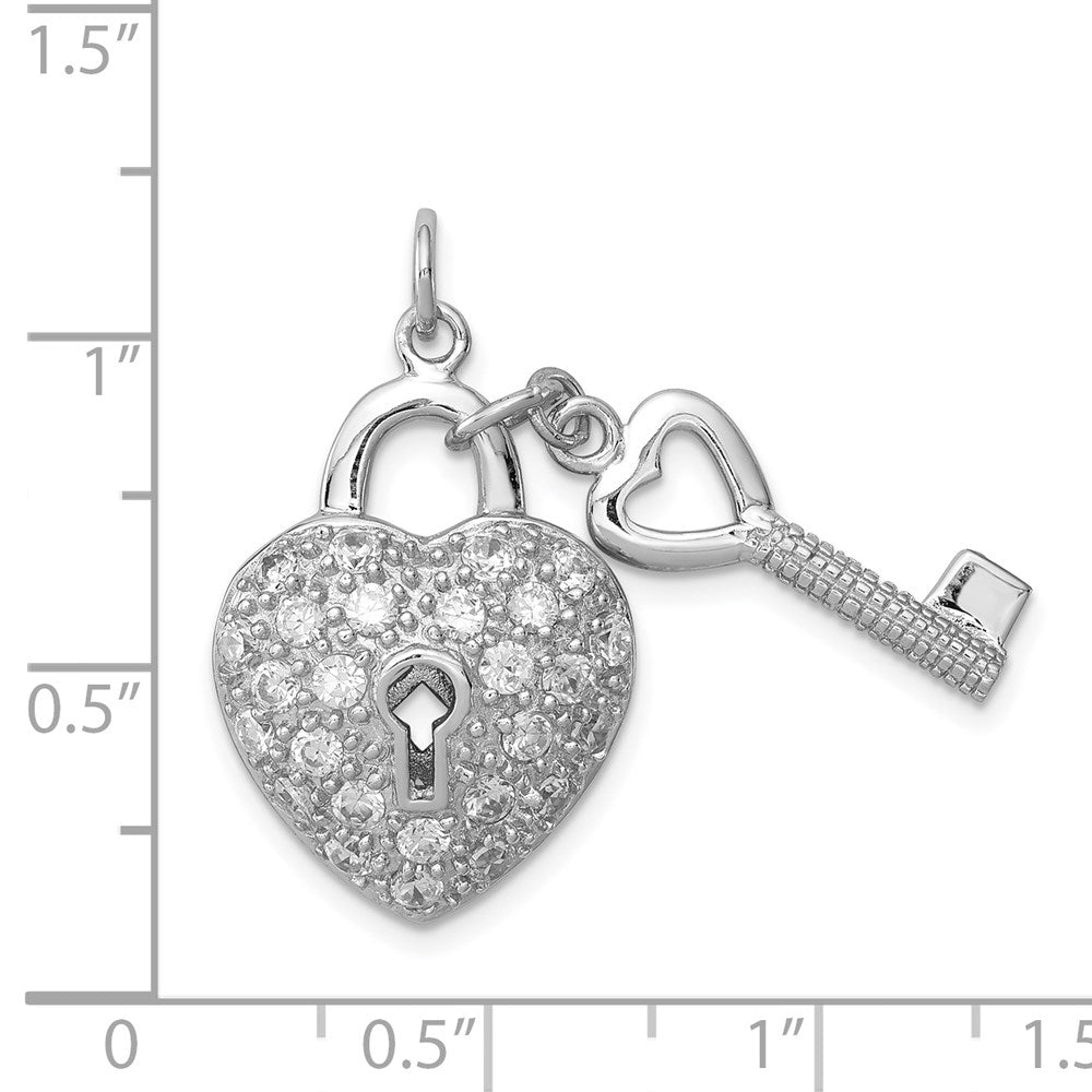 Sterlingsilber Rhodiniert Zirkonia Herz Schloss & Key Anhänger