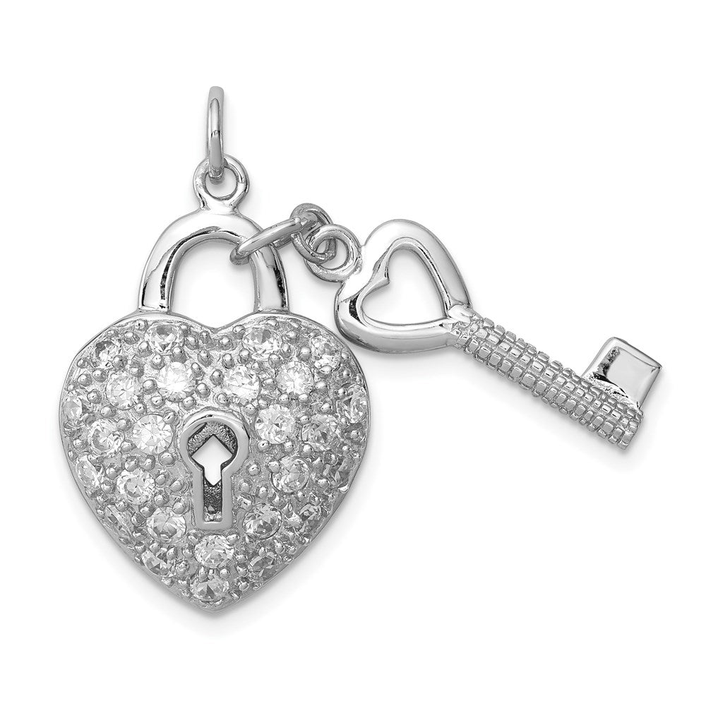 Sterlingsilber Rhodiniert Zirkonia Herz Schloss & Key Anhänger