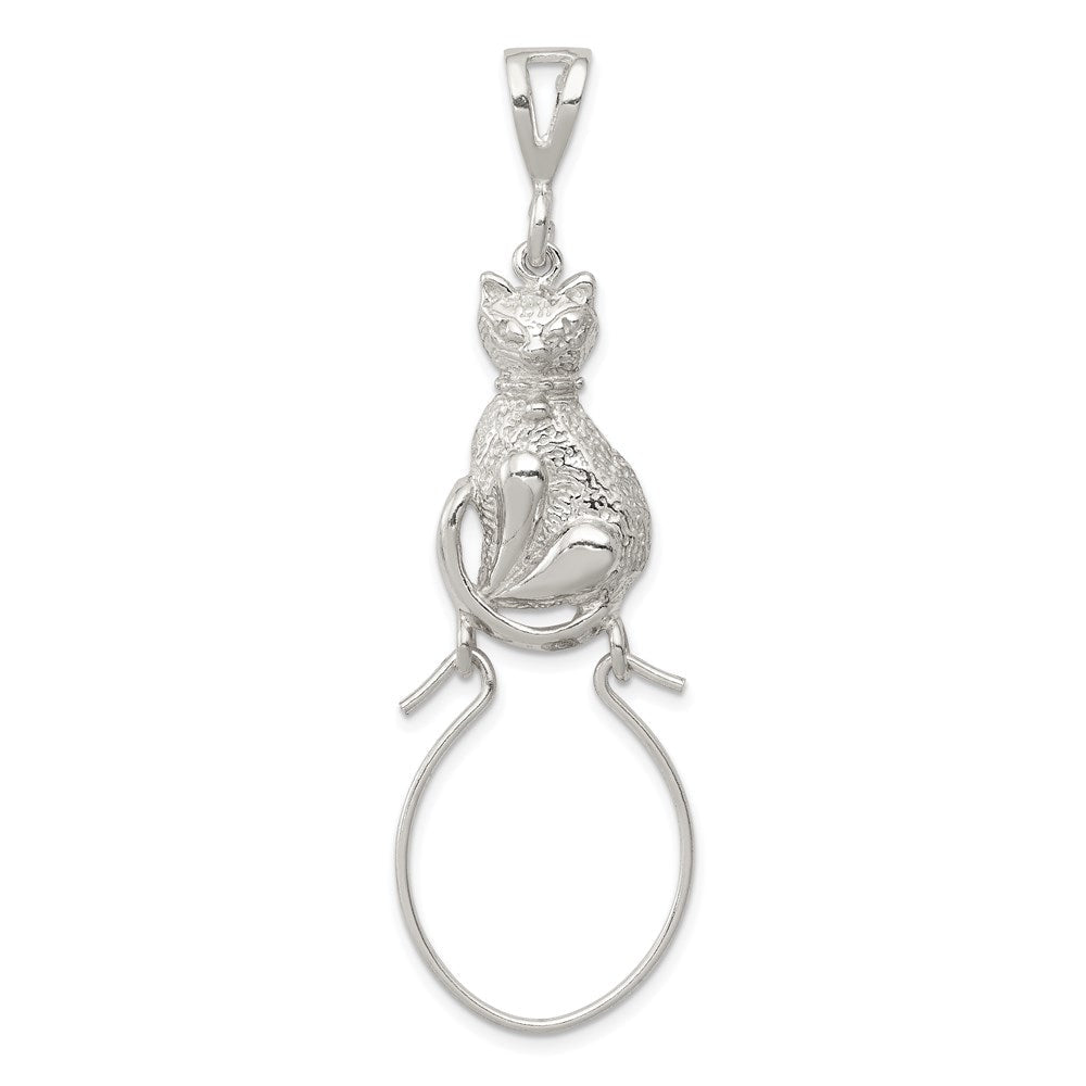 Sterlingsilber Poliert Sitting Katze Charm Halter Anhänger