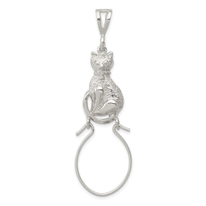 Sterlingsilber Poliert Sitting Katze Charm Halter Anhänger