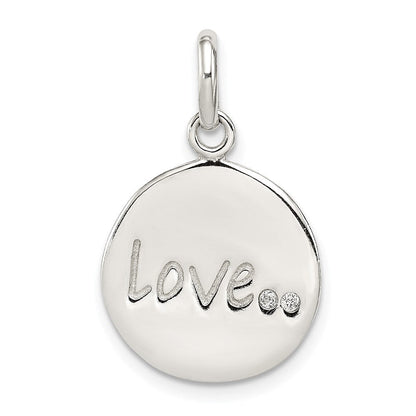Sterlingsilber Poliert und Diamantiert Liebe Zirkonia Charm