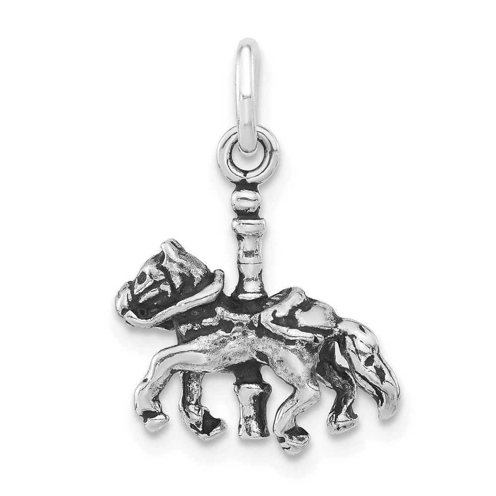 Sterlingsilber 3-d Poliert & Antikisiert Carousel Pferd Anhänger