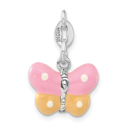 Sterlingsilber 3-d Poliert Emaille Schmetterling Charm