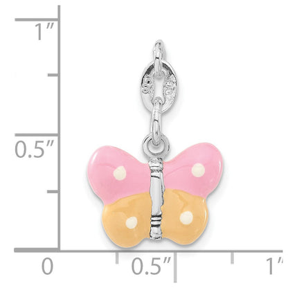 Sterlingsilber 3-d Poliert Emaille Schmetterling Charm