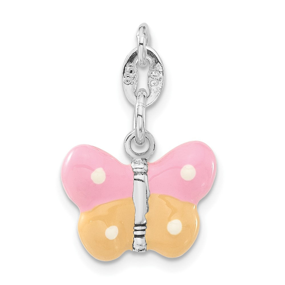 Sterlingsilber 3-d Poliert Emaille Schmetterling Charm