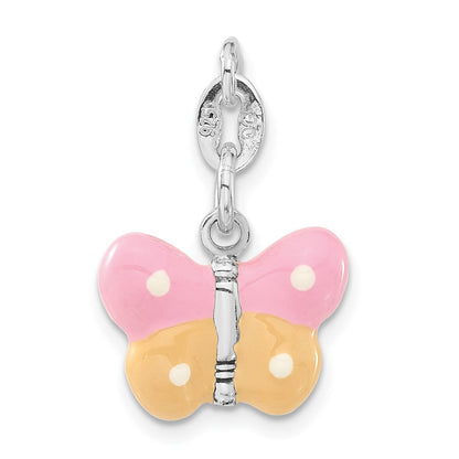 Sterlingsilber 3-d Poliert Emaille Schmetterling Charm