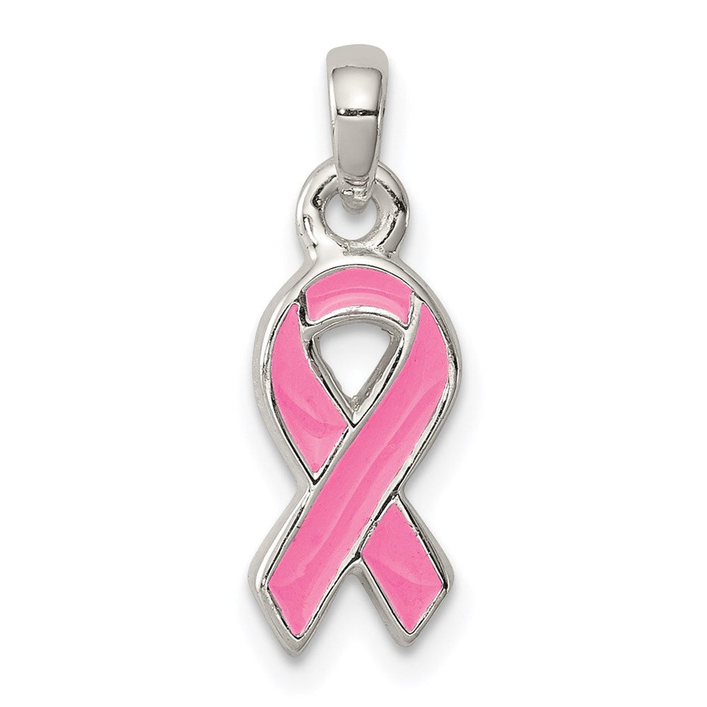 Sterlingsilber Poliert Rosa Emailliert Schleife Anhänger
