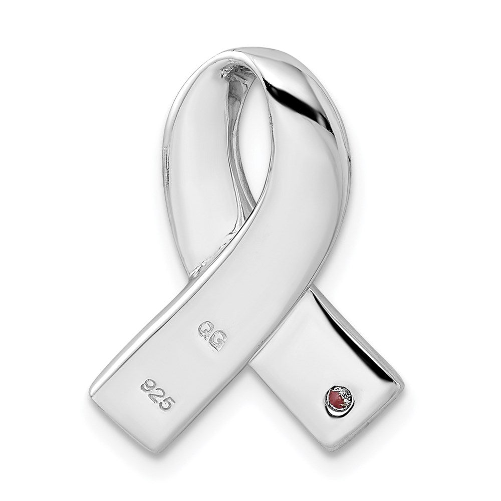 Sterlingsilber Rhodiniert Rosa Zirkonia Bewusstsein Schleife Anhänger