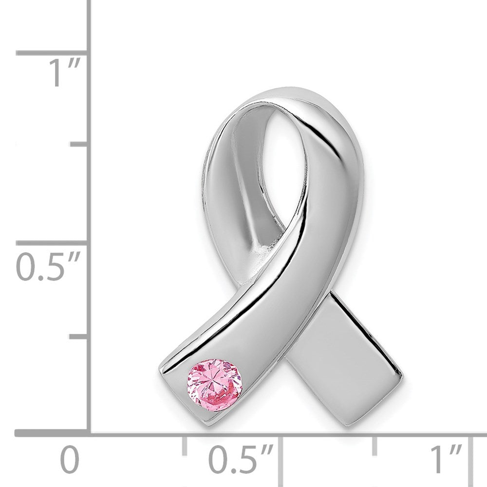 Sterlingsilber Rhodiniert Rosa Zirkonia Bewusstsein Schleife Anhänger