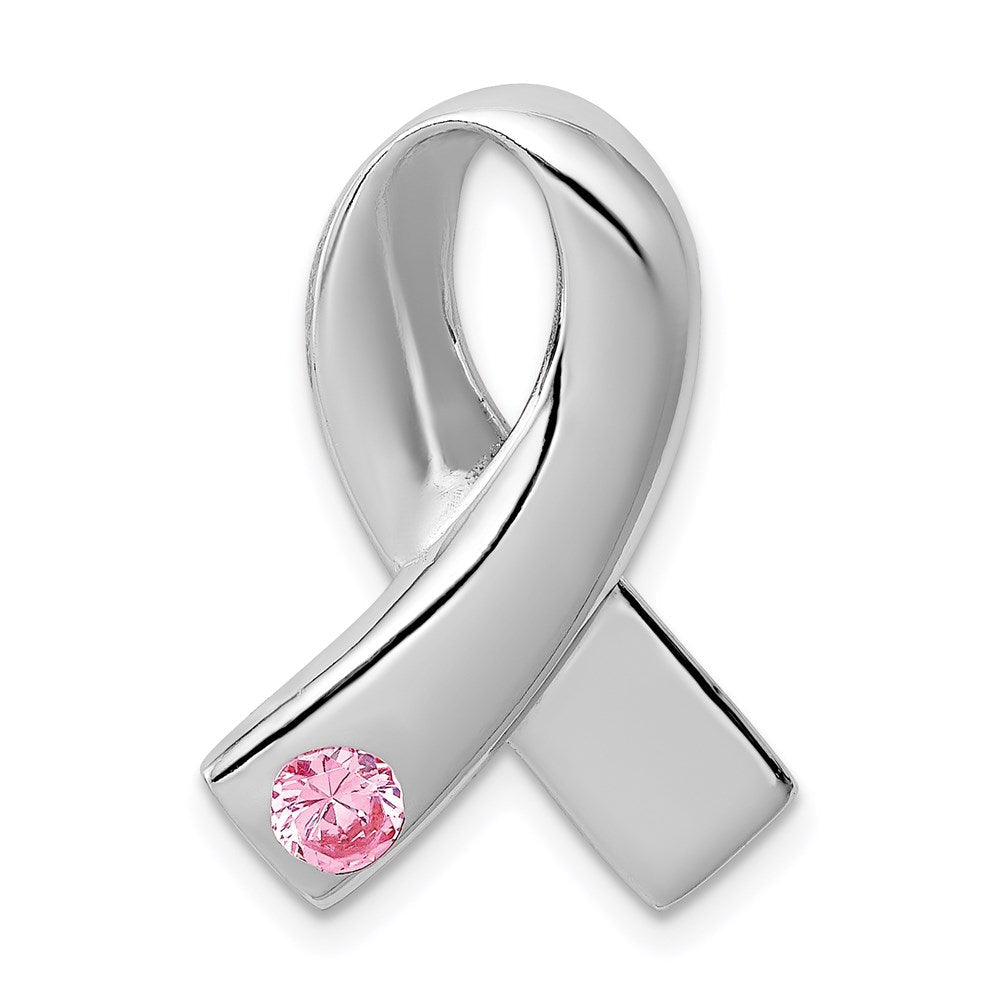 Sterlingsilber Rhodiniert Rosa Zirkonia Bewusstsein Schleife Anhänger