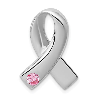 Sterlingsilber Rhodiniert Rosa Zirkonia Bewusstsein Schleife Anhänger