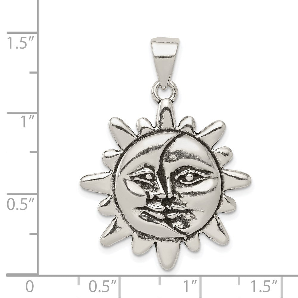 Sterlingsilber Antikisiert Sonne & Halb Mond Face Anhänger