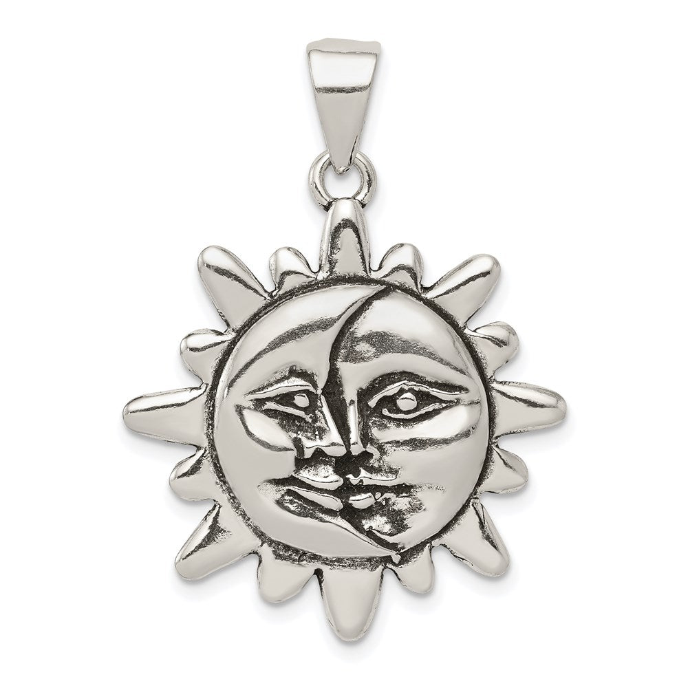 Sterlingsilber Antikisiert Sonne & Halb Mond Face Anhänger