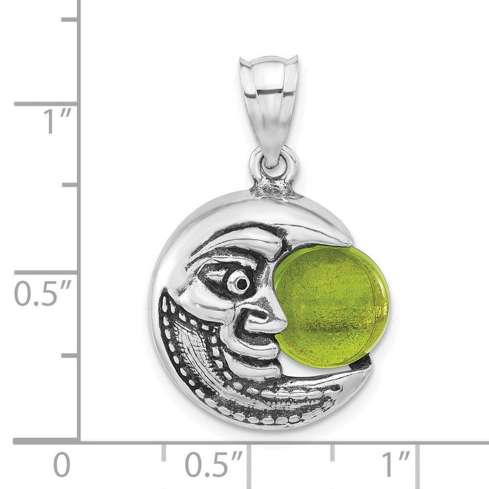 Sterlingsilber Poliert & Antikisiert Grün Glas Mond Face Anhänger