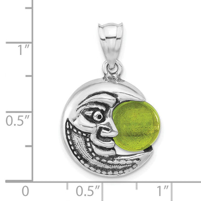 Sterlingsilber Poliert & Antikisiert Grün Glas Mond Face Anhänger