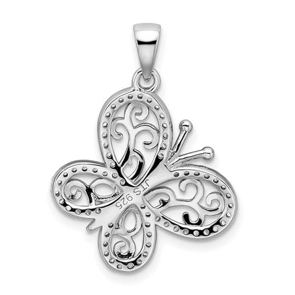 Sterlingsilber Rhodiniert Poliert Zirkonia Schmetterling Anhänger