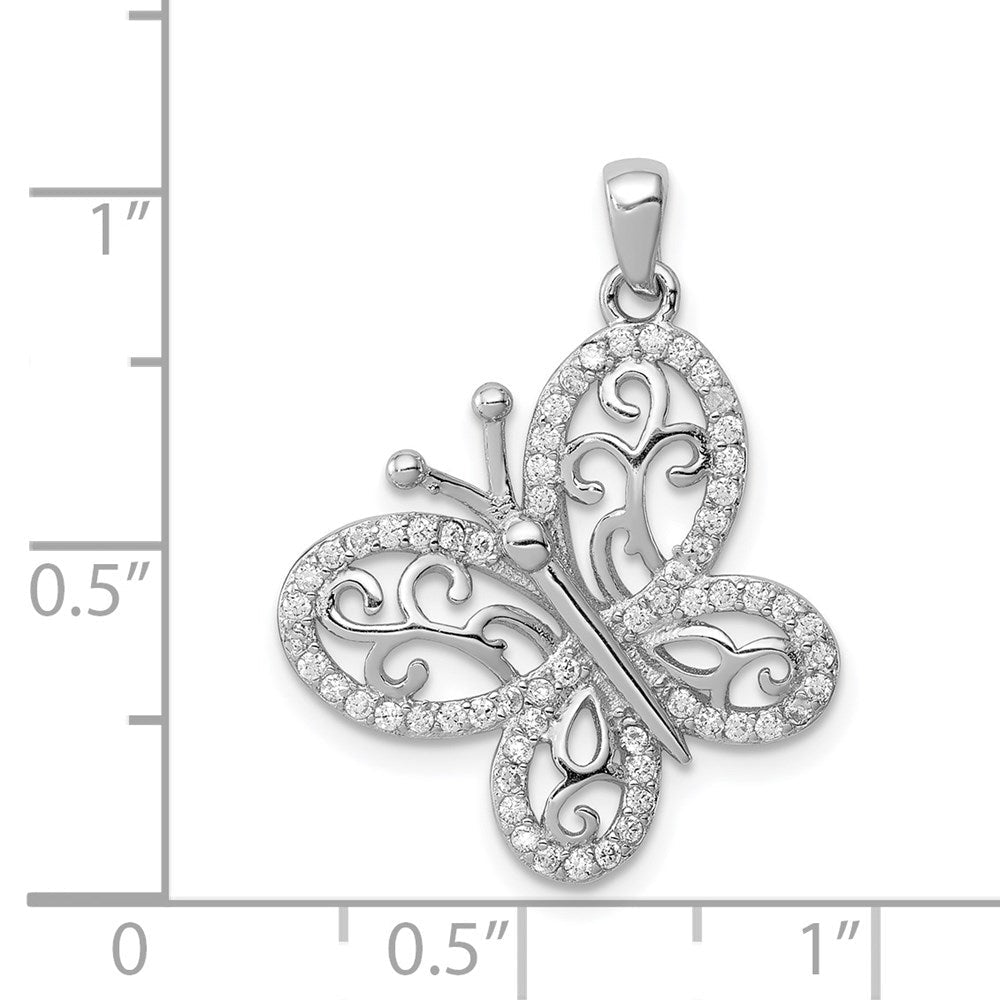 Sterlingsilber Rhodiniert Poliert Zirkonia Schmetterling Anhänger