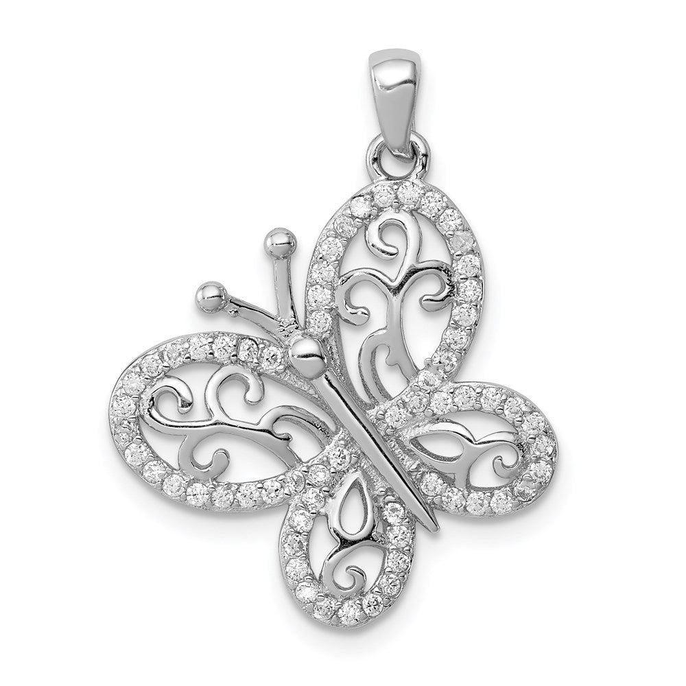 Sterlingsilber Rhodiniert Poliert Zirkonia Schmetterling Anhänger
