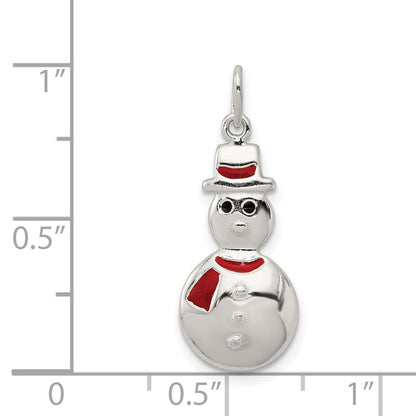 Sterlingsilber Poliert Emaille Snowman Anhänger