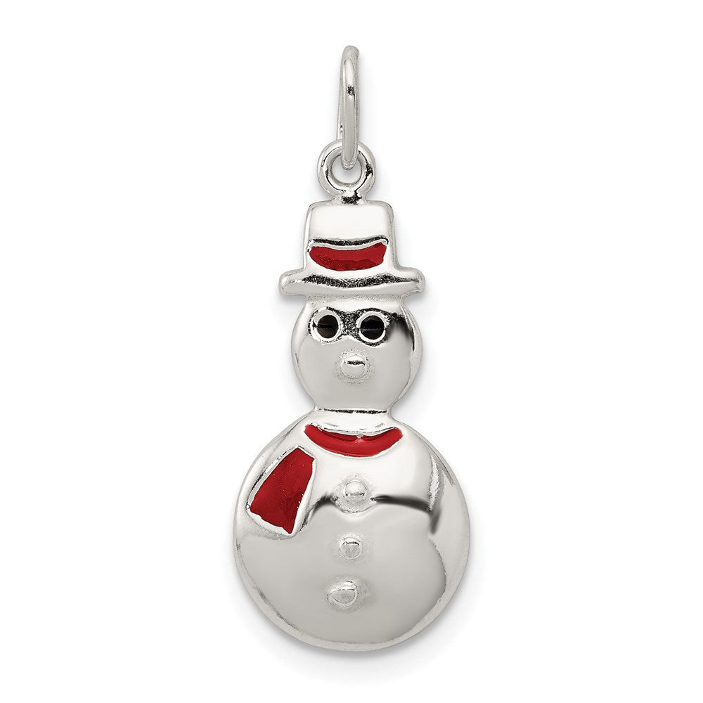Sterlingsilber Poliert Emaille Snowman Anhänger