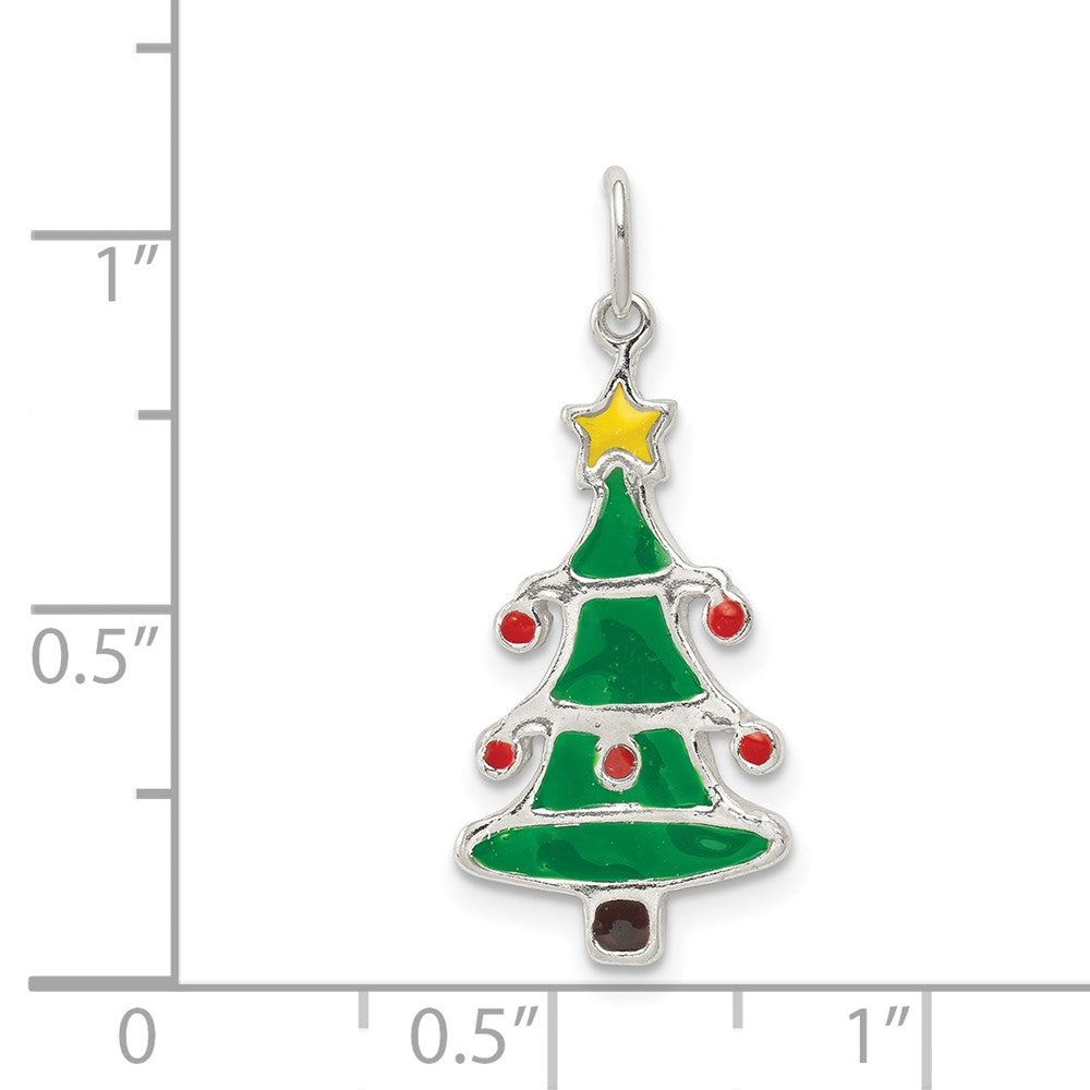 Sterlingsilber Poliert Emaille Weihnachten Baum Anhänger