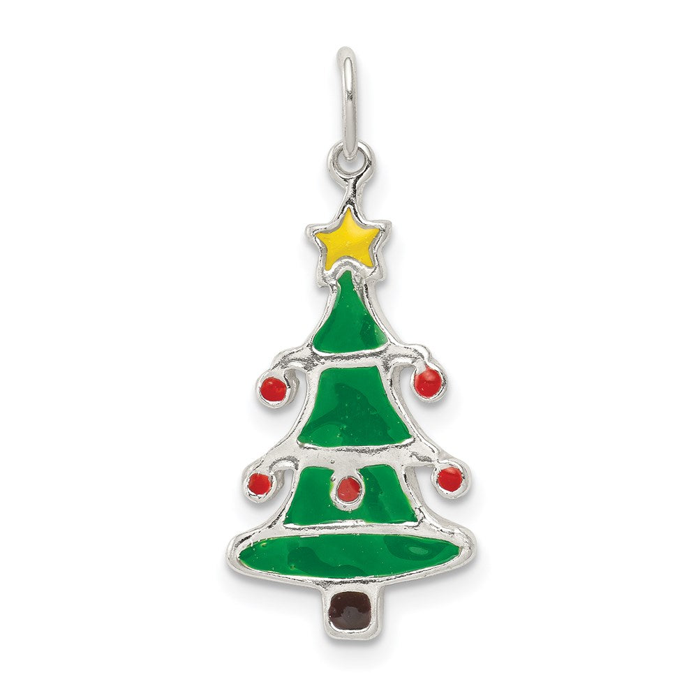 Sterlingsilber Poliert Emaille Weihnachten Baum Anhänger