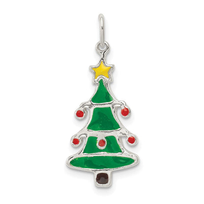 Sterlingsilber Poliert Emaille Weihnachten Baum Anhänger