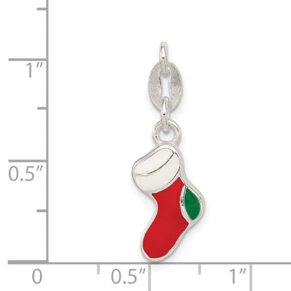 Sterlingsilber Poliert Emaille Weihnachten Stocking Charm