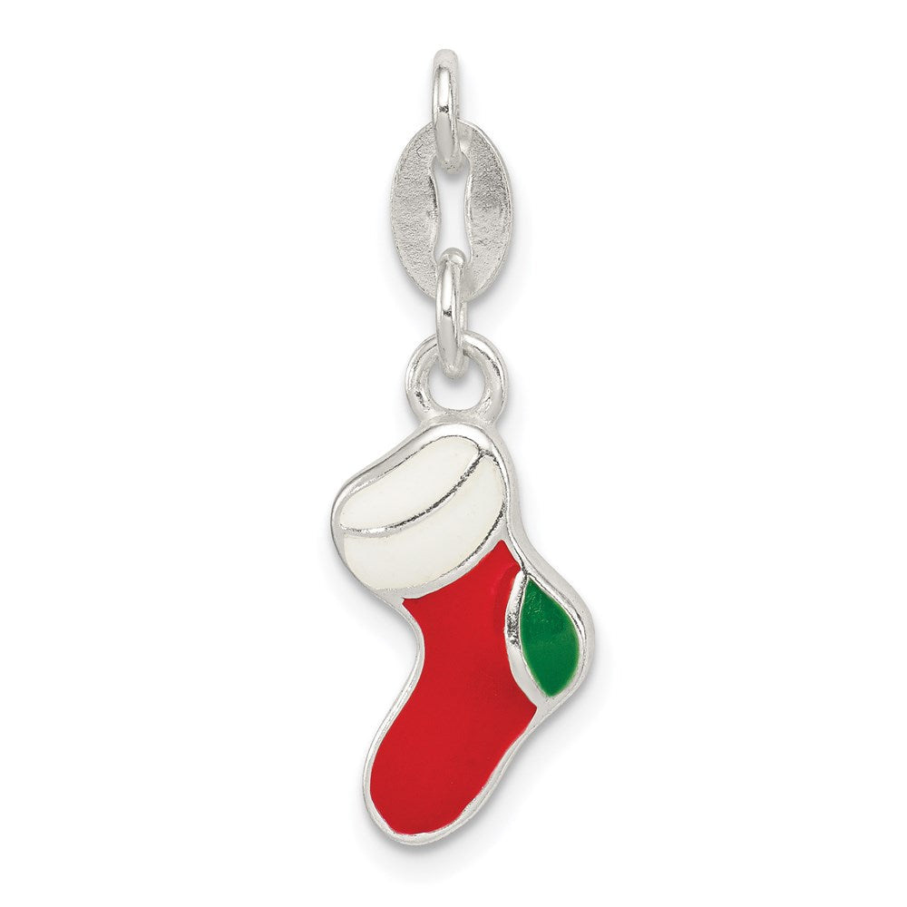 Sterlingsilber Poliert Emaille Weihnachten Stocking Charm